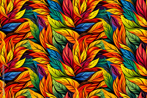 Abstract colorful leaves seamless texture, tiling pattern, wallpaper, background, texture