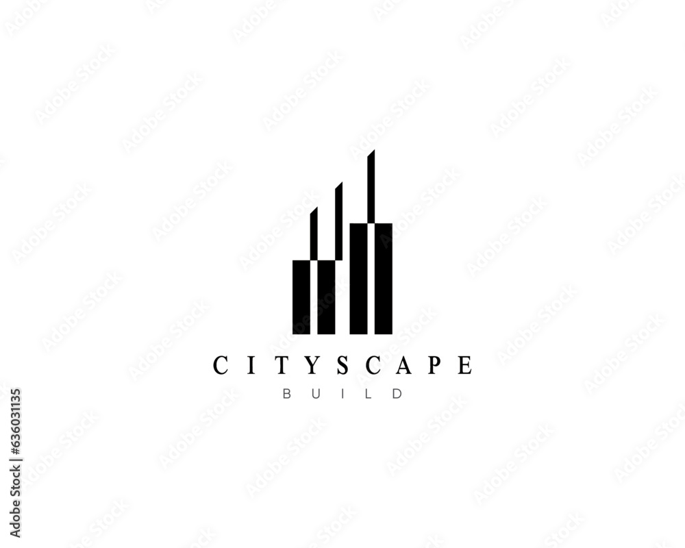 Real estate logo. Cityscape, architecture, construction, real estate, property, structure and planning logo design concept.