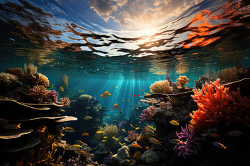An underwater ecosystem teeming with vibrant marine life, emphasizing the beauty and importance of marine biodiversity. Generative Ai.