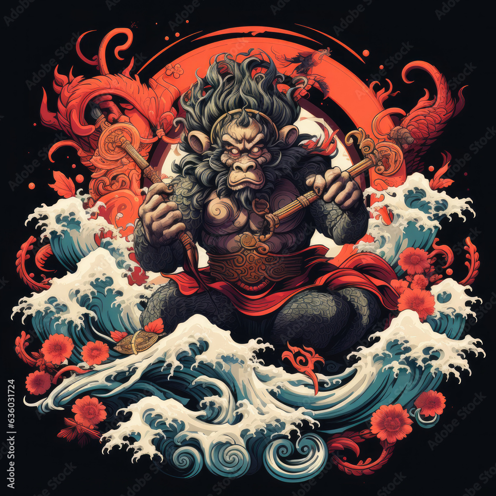 Fototapeta premium Discover the untamed beauty of the animal kingdom through this AI-generated monkey masterpiece.