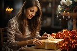 Woman preparing gifts for Christmas. The concept of Christmas and the upcoming Christmas. Generative Ai.
