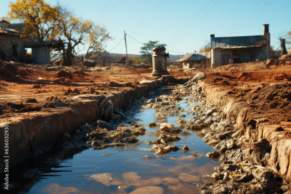 Obraz premium Water Scarcity and Conflict. Explore the link between water scarcity and potential conflicts. Generative Ai.