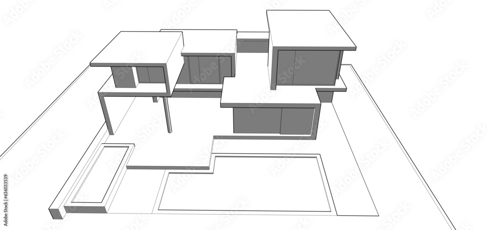 Architectural sketch of a building 3d illustration