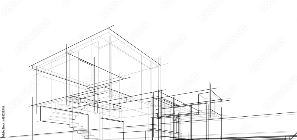 Architectural sketch of a building 3d illustration Architectural sketch of a building 3d illustration