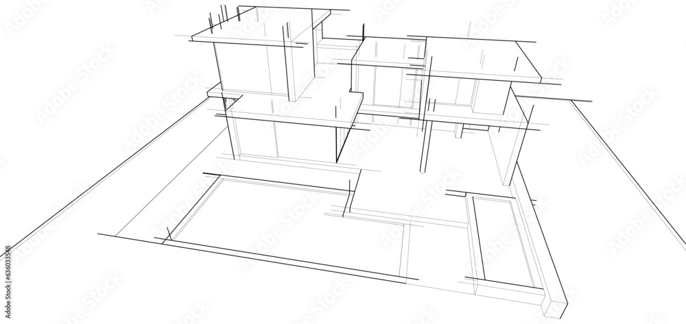 Architectural sketch of a building 3d illustration Architectural sketch of a building 3d illustration