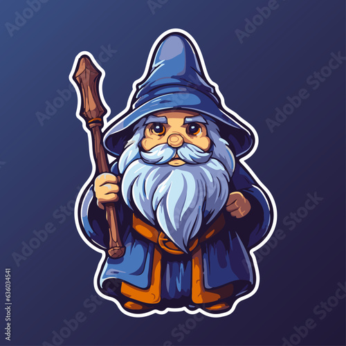 Cute little Cartoon Wizard with magic wand vector illustration photo