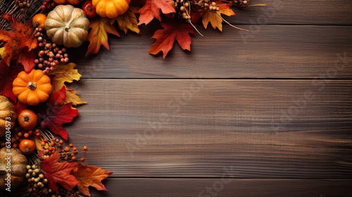 Fall Leaves Bordering a Wooden Background