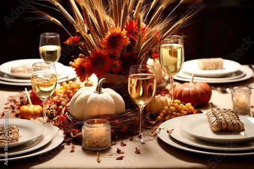 Dinner Table with Thanksgiving Elegant Decoration