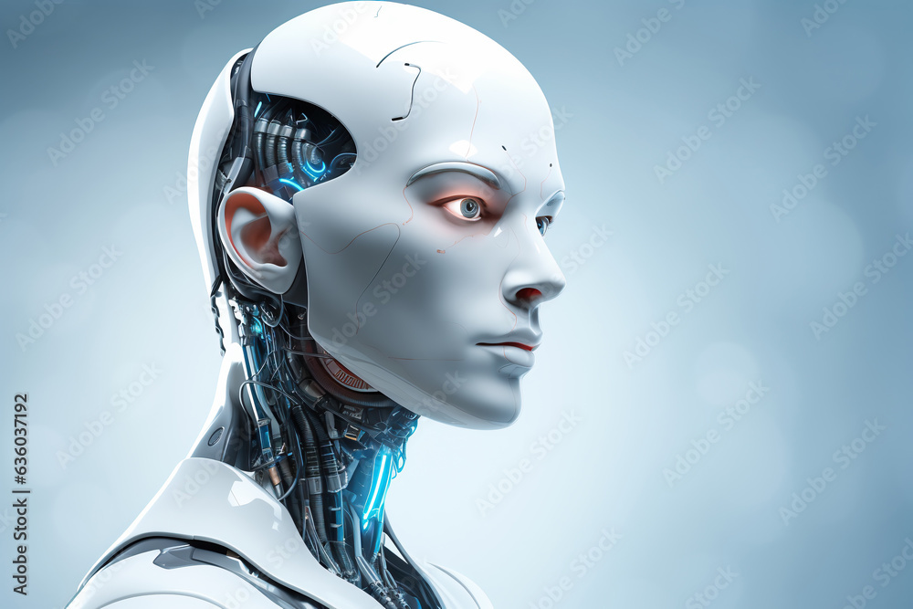 A robot face on light background. Artificial intelligence concept