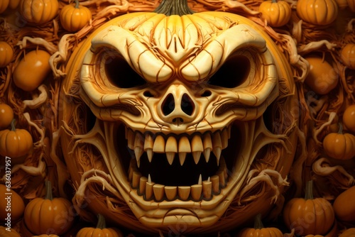 Abstract pumpkin monster. Halloween concept. Background with selective focus and copy space