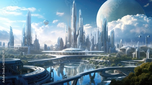 City of the future in another galaxy build on a dream planet with high technology