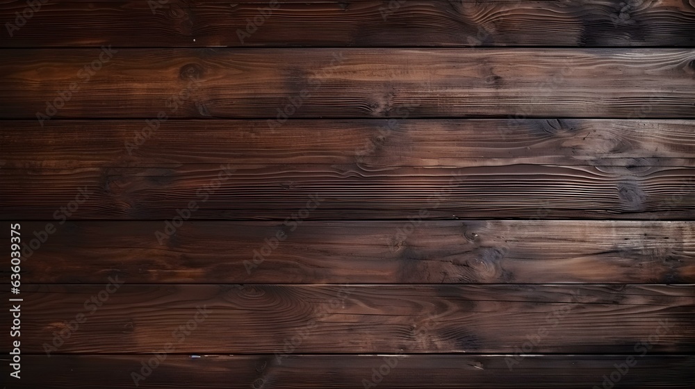 Naklejka premium Close up of dark brown painted wooden Planks. Wooden Background Texture