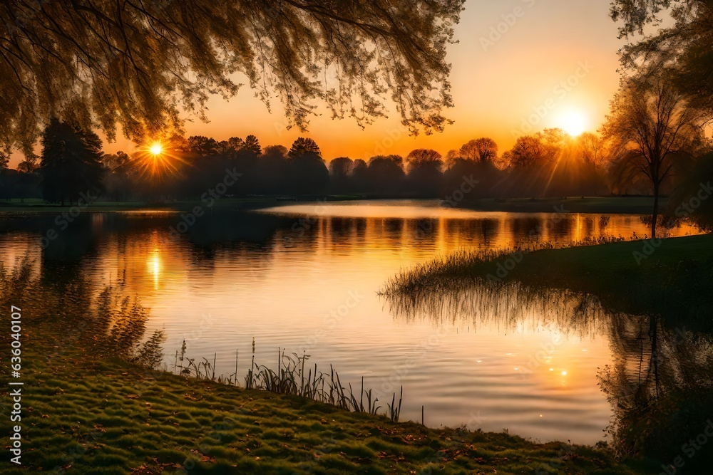 Fototapeta premium sunset over the river