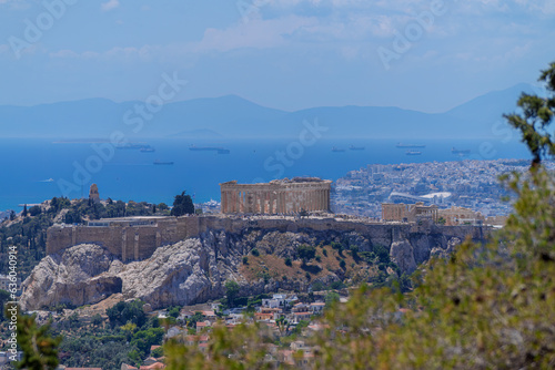 Panorama of Athens with Acropolis hill, Greece. Famous old Acropolis is top landmark of Athens. Skyline of Athens city