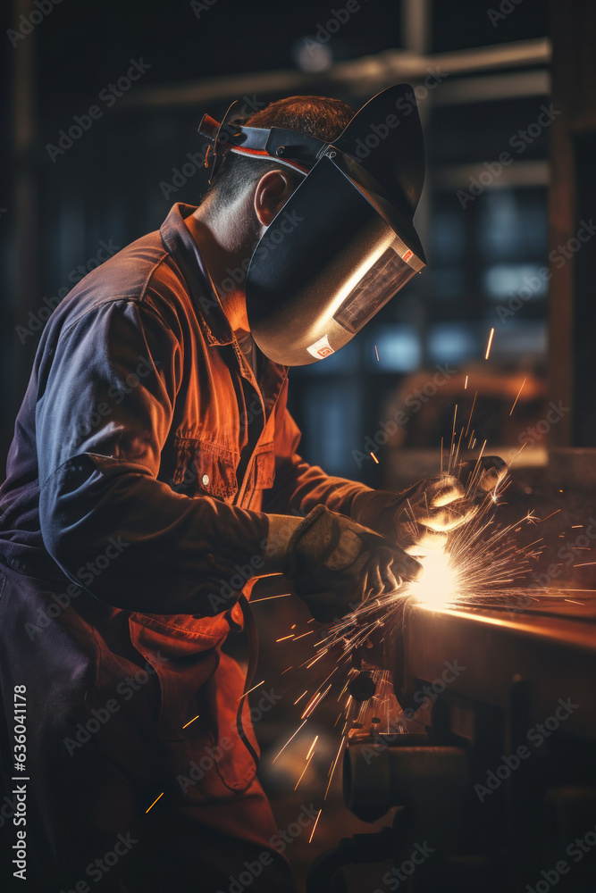 Industrial steel welder at the factory