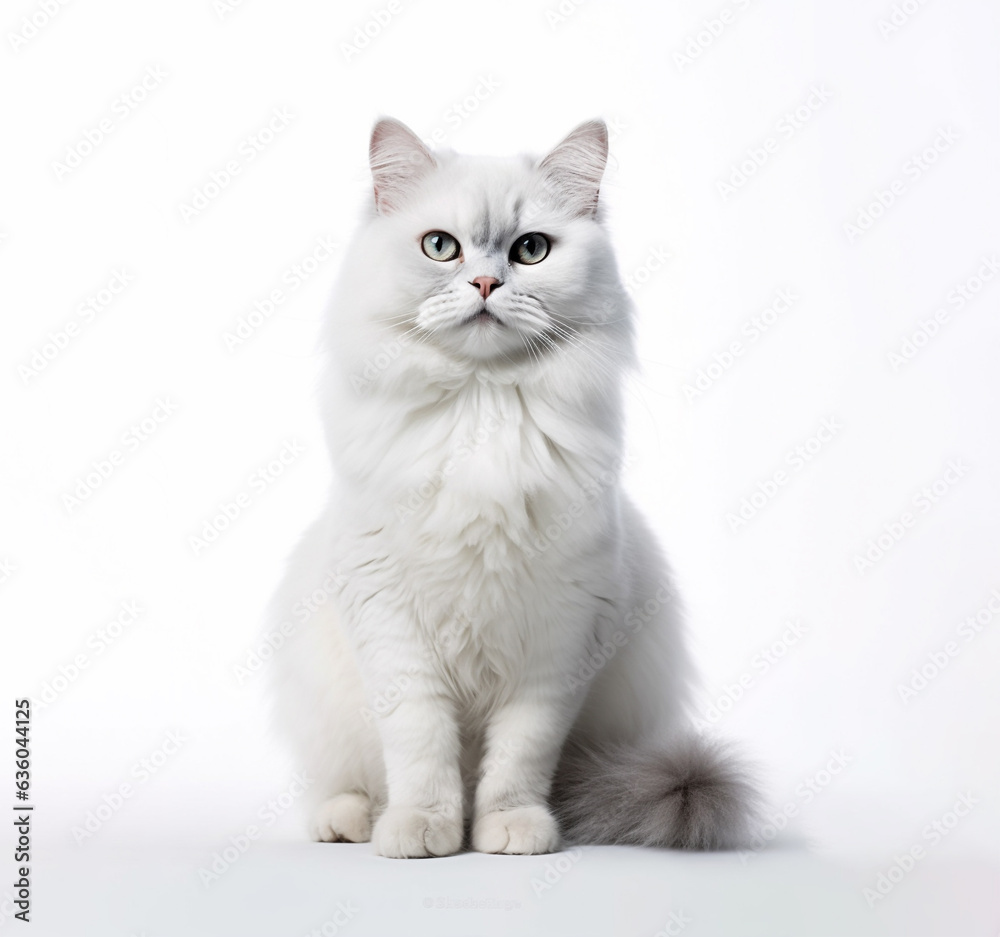 isolated illustration of white sitting cat. Created with Generative AI