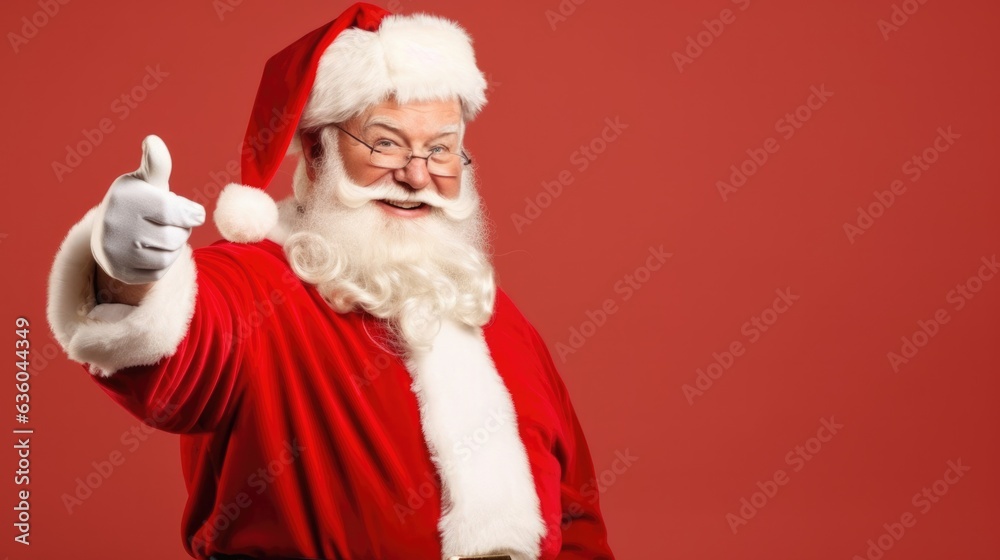 Naklejka premium Old Santa Claus points at something - Christmas themed stock photo