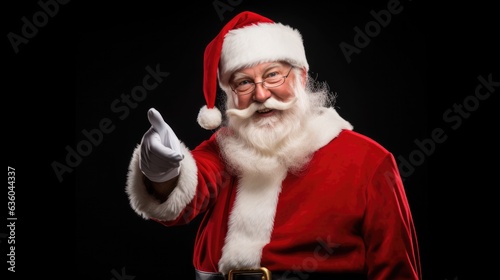 Old Santa Claus points aside. Stock photo against plain background - Christmas themed stock photo
