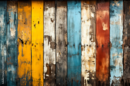 Colorful painted wood wall - texture or background. Generative AI
