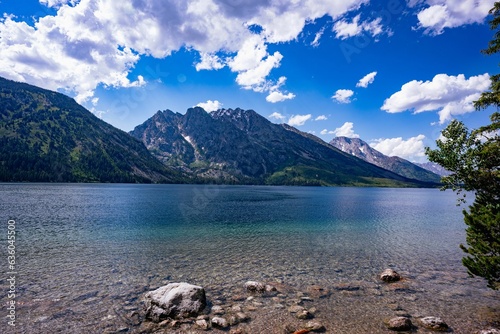 Scenic view of Jenny Lake in Grand Teton National Park, Wyoming in the summertime. photo