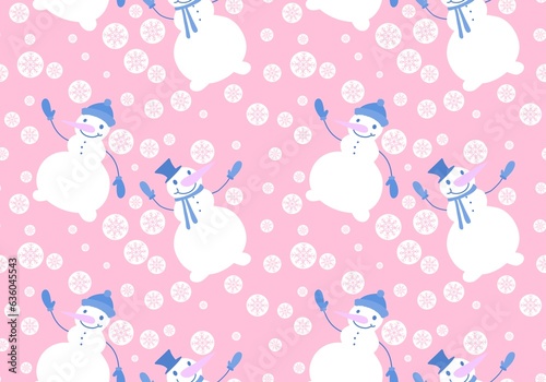 Christmas tree balls seamless snowman pattern for wrapping paper and fabrics and festive packaging and kids