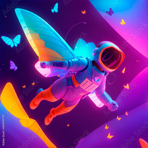 Colourful astronaut with butterfly wings in space