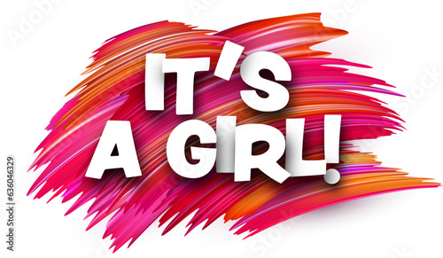 It's a girl paper word sign with colorful spectrum paint brush strokes over white. Vector illustration.