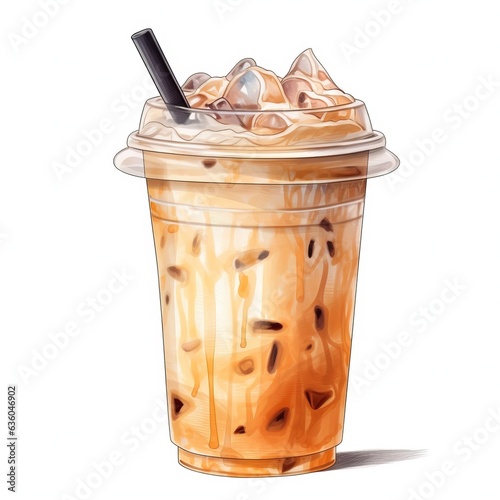 Сoffee in cup. Fredo, Ice latte, caramel, coffee, and tonic Isolated on white background photo