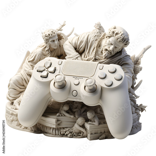 Ancient greek game controller, dualshock 4 on pedestal base. White or transparent background, png. Ai generated photo