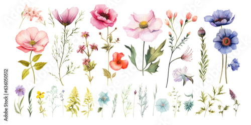 Wallpaper Mural Watercolor flowers set for illustration. Minimalist illustrator. Flowers collection. On white background. Torontodigital.ca