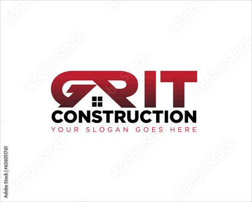 g r construction service and repair building or real estate logo