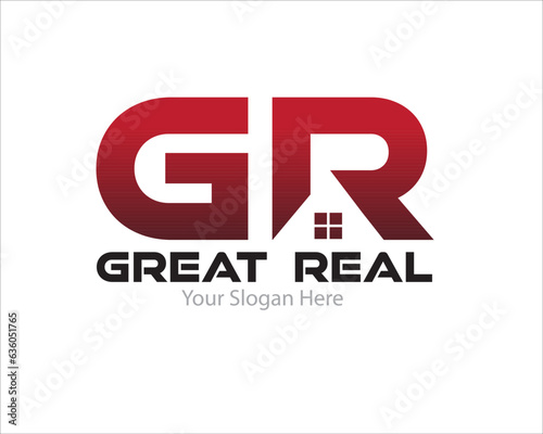 g r construction service and repair building or real estate logo