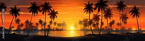 palm trees in the sunset Generative AI © sean