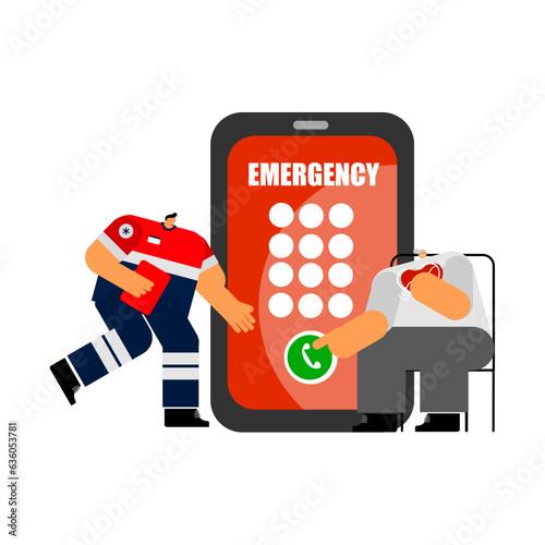 Cartoon characters for emergency  medical activation and response by EMT.