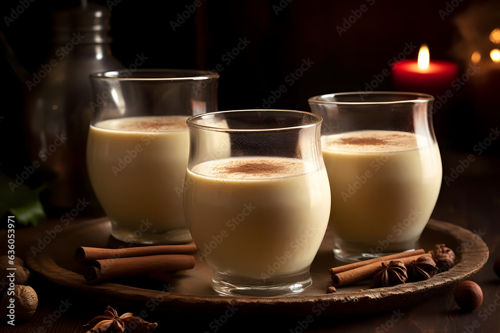 eggnog, creamy holiday beverage with a hint of spice