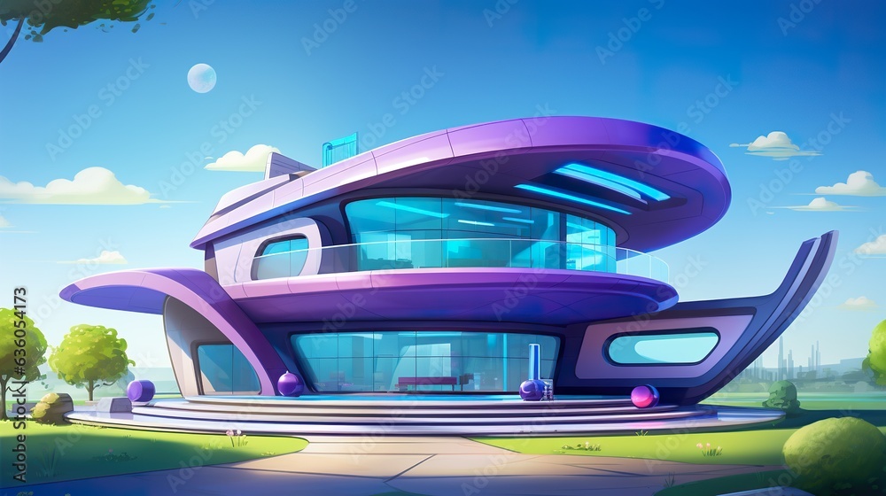Obraz premium futuristic house with solar power systemr, in the style of organic and flowing forms, generative AI