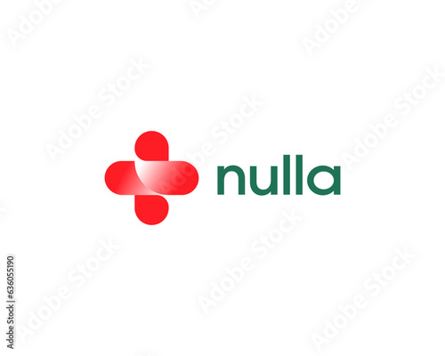 Abstract red plus logo on white background. Cross icon design minimal style illustration. Clinic pharmacy logotype. Vector illustration.