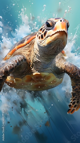 Beautiful watercolor tropical sea turtle portrait wallpaper for phones 