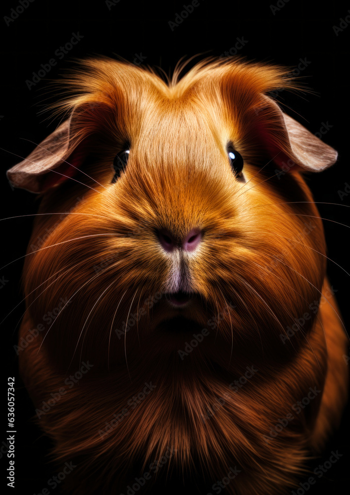 Animal portrait of a guinea pig on a black background conceptual for frame Animal portrait of a guinea pig on a black background conceptual for frame