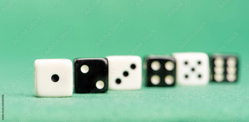 Dice, beautiful dice placed on green felt surface, selective focus. Dice, beautiful dice placed on green felt surface, selective focus.