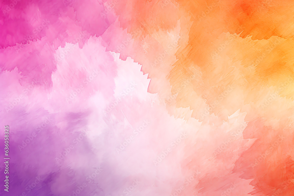 Watercolor background in orange red pink and purple transparent texture. Generative AI