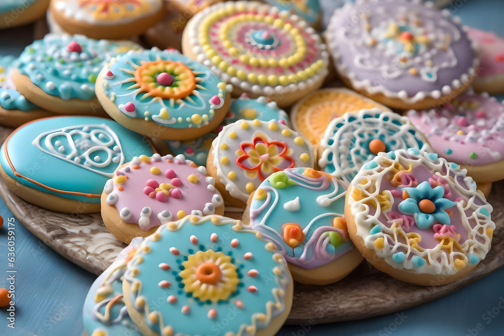 icing decorated biscuits, cookies adorned with sweet icing icing decorated biscuits, cookies adorned with sweet icing