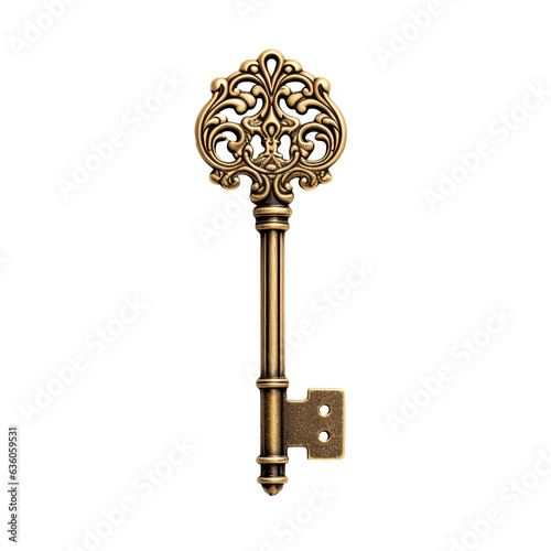 Close up of a single isolated key made of gold