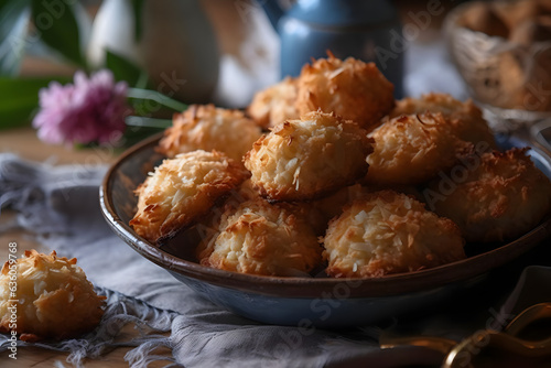close up coconut macaroons