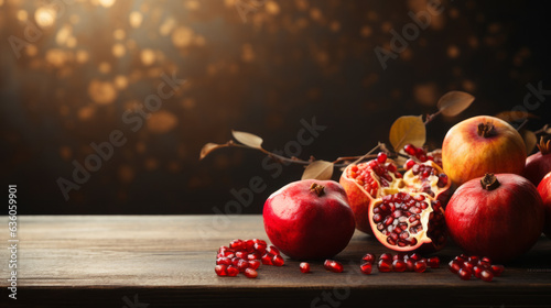 Photographie Jewish holiday Rosh Hashanah background with copy space and pomegranate