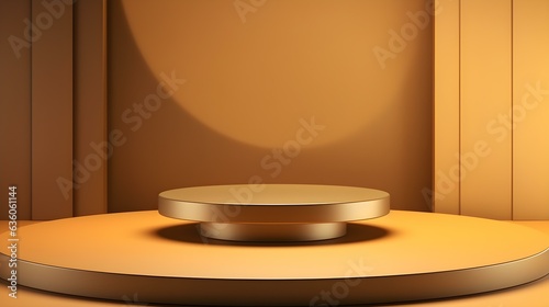 Gold Room with an Empty Podium. Amazing Background for Product Presentation.