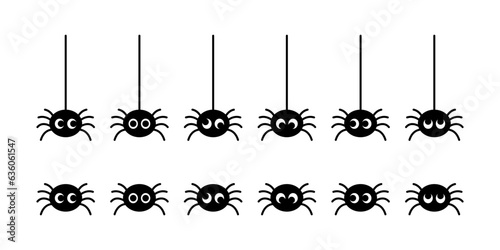 Vector cute spider icon, illustration set.