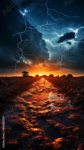 atmospheric phenomenon, lightning accompanied by thunder, rich colors, weather conditions of an impending storm. electrical discharges in the sky, Powerful cumulonimbus clouds.