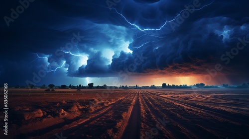 atmospheric phenomenon, lightning accompanied by thunder, rich colors, weather conditions of an impending storm. electrical discharges in the sky, Powerful cumulonimbus clouds.