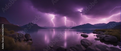 sunrise over lake, thunderstorm, purple air, rainy weather © Enes
